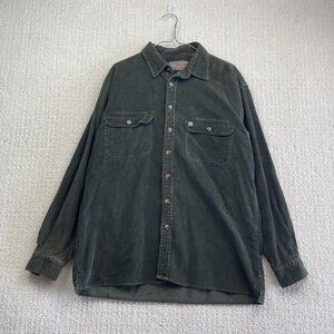 VTG Blue Eagle Mens Button Up Corduroy Shirt Military Forest Faded Green Read
